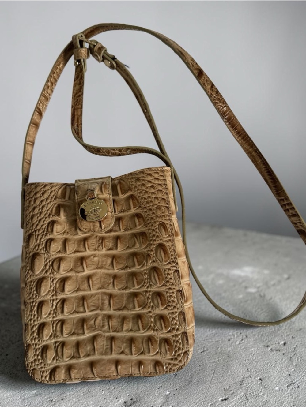 BRAHMIN Marley Embossed Croc Mini Crossbody in Travertine Melbourne NWT - Picture 2 of 4
